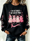 Women's Breast Cancer Print Crew Neck Check Sweatshirt