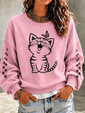 Women'S Casual Black Cat Art Printed Sports Shirt