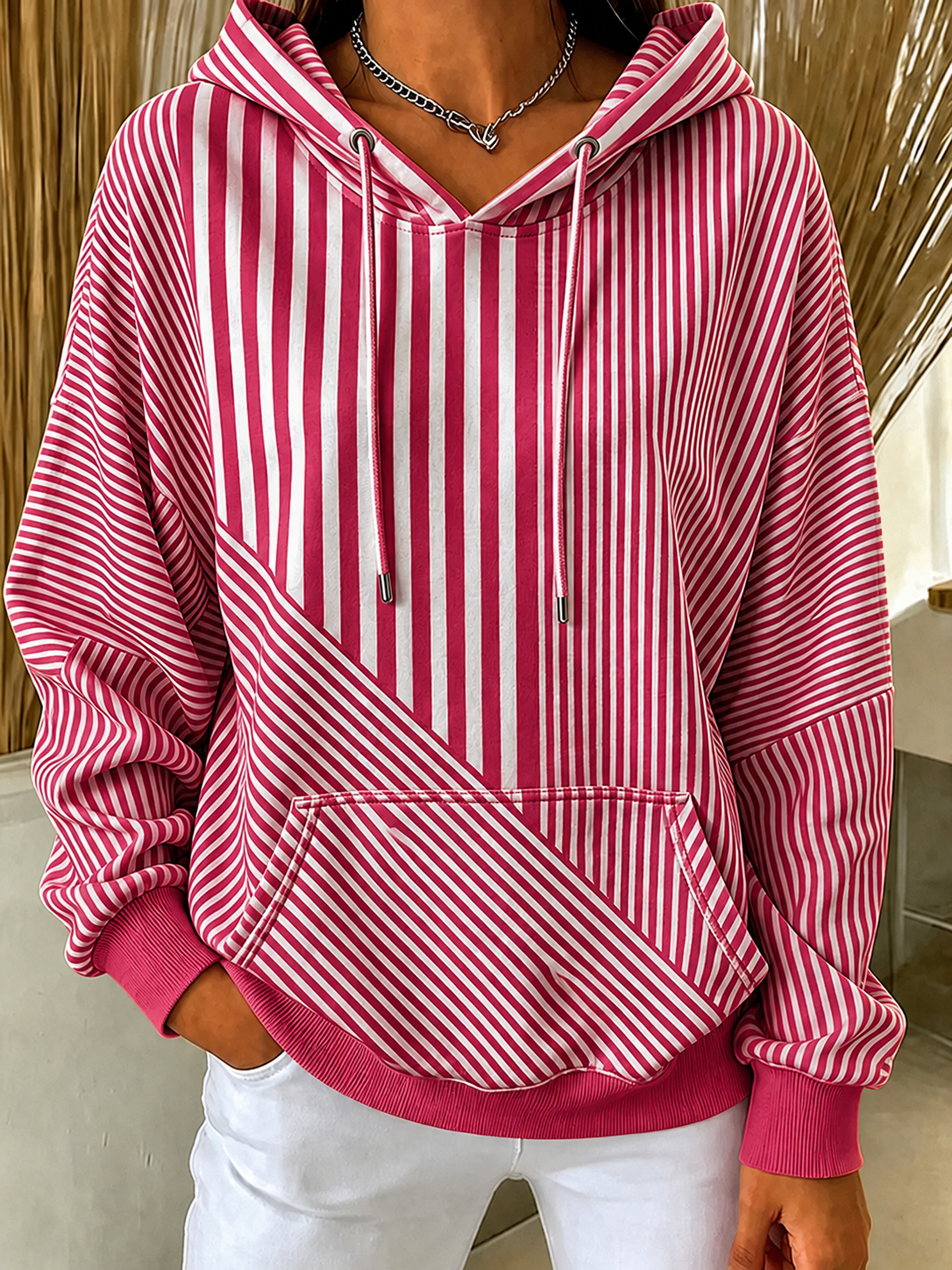 Women'S Breast Cancer Awareness Print Long Sleeve Hooded Sweatshirt