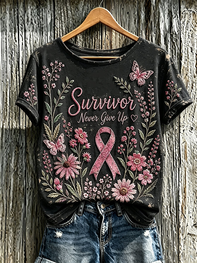 Women's Retro Breast Cancer Print T-shirt