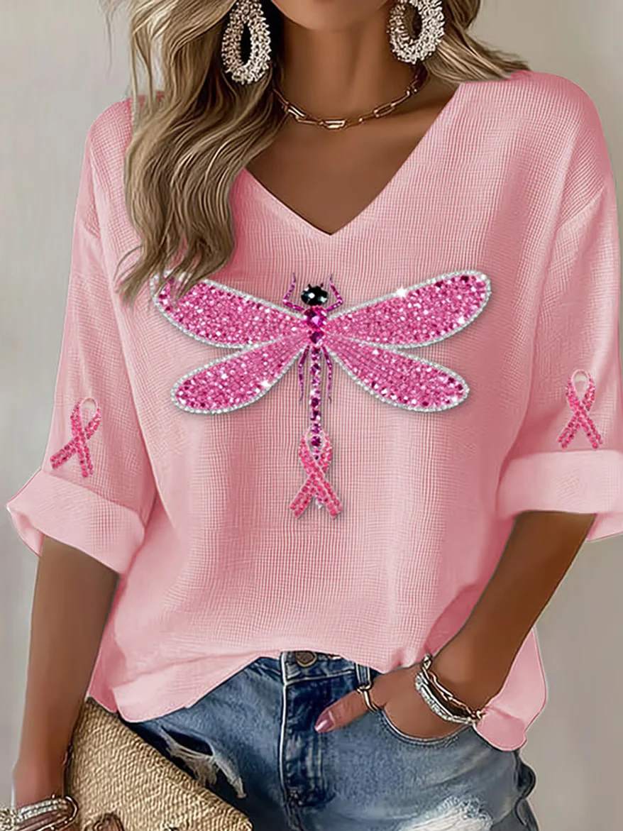 Women'S Breast Cancer Awareness Prevention Printed Casual Top