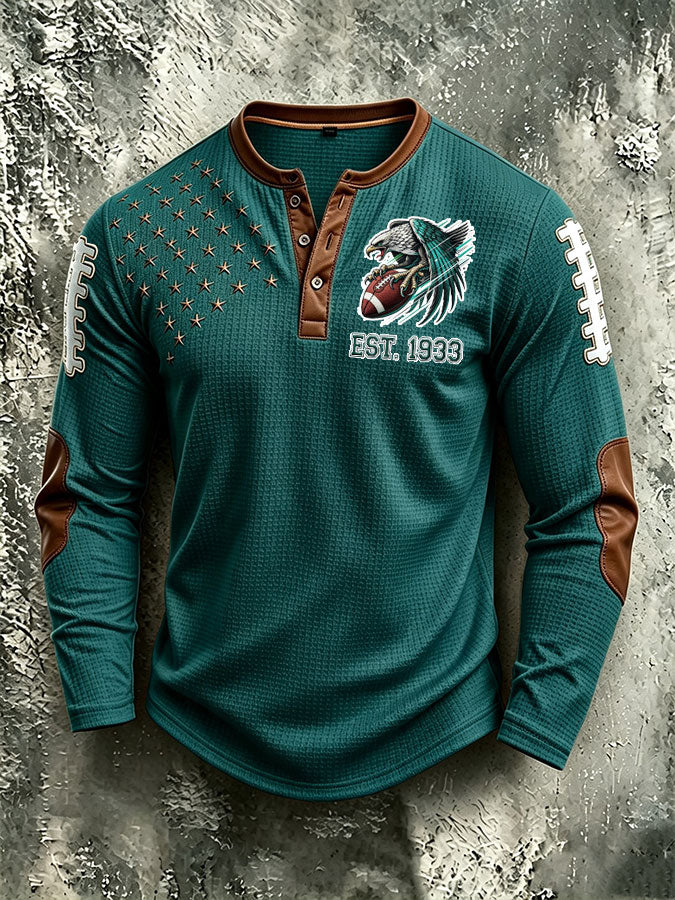 Men'S Casual Football Printed Waffle Top