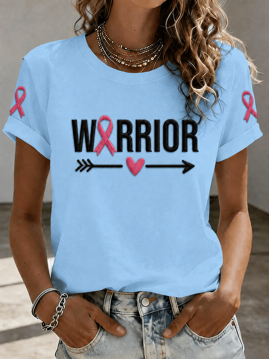 Women Warrior Pink Ribbon Breast Cancer Awareness T-Shirt
