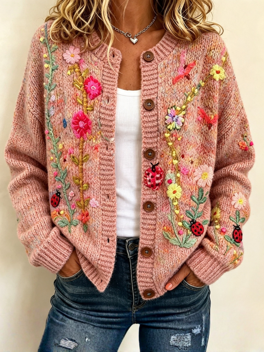 Women's Casual Floral Knitted Cardigan Top