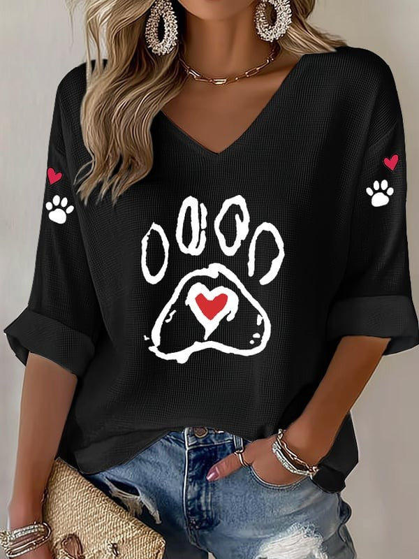 Women'S Casual Cute Cat Paw Printed T-Shirt
