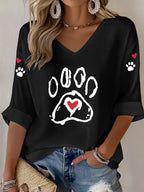 Women'S Casual Cute Cat Paw Printed T-Shirt