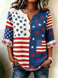 Women'S Casual American 250Th Anniversary Floral Print Wrinkle Resistant Top