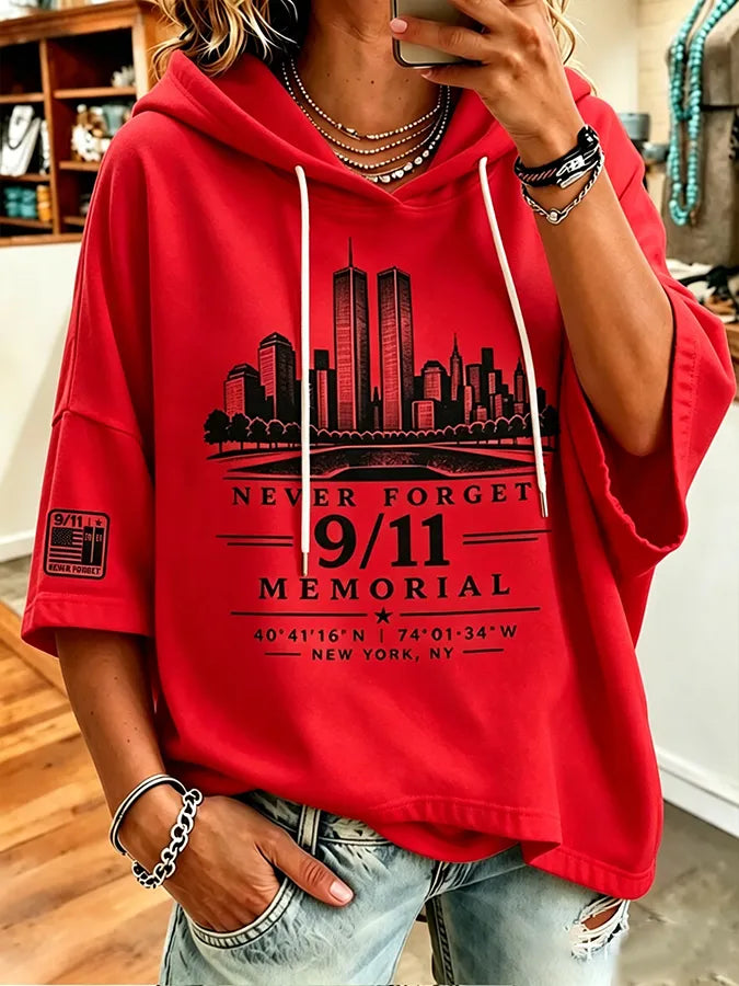 🕯️Women's Retro  9.11 Never Forget Print  Hooded Sweatshirt
