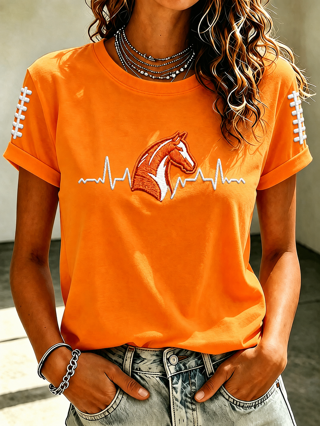 Women'S Casual Football Tie Dye Sports T-Shirt