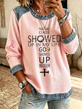 Women'S Breast Cancer Faith Print Casual Waffle Top