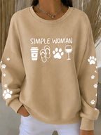 Women's cat print ribbed round neck sweatshirt