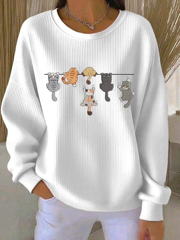 Women'S Cute Cat Printed Casual Texture Sportswear
