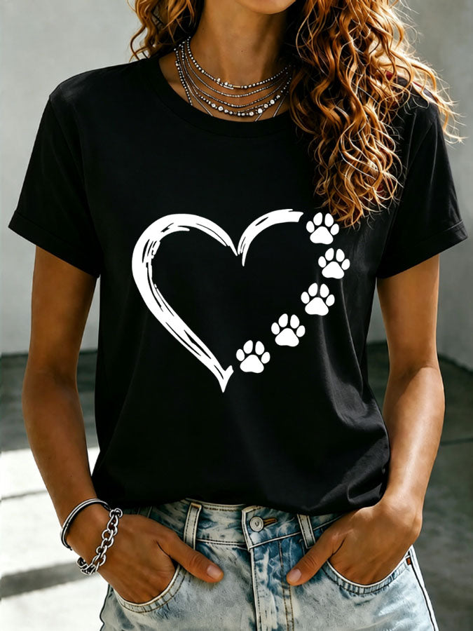 Women's Paw Heart Print T-shirt
