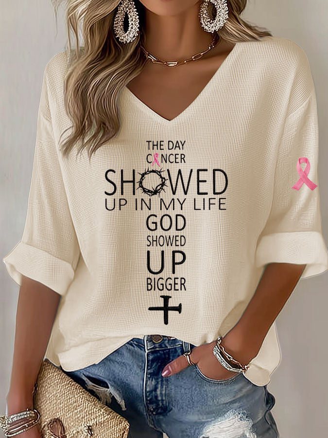 Women'S Breast Cancer Faith Printed Waffle T-Shirt