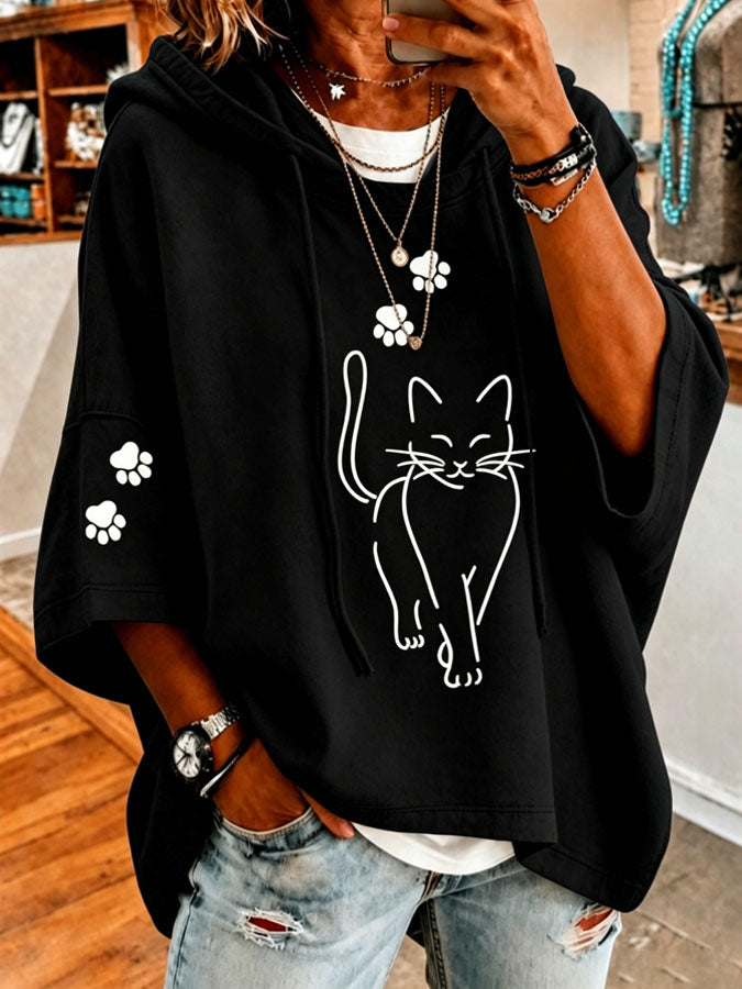 Women's Cat Printed Casual Hoodie