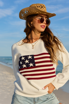 Home Of The Free Ivory Textured Flag Sweater FINAL SALE