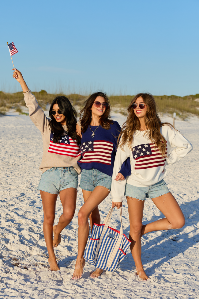 Home Of The Free Ivory Textured Flag Sweater FINAL SALE