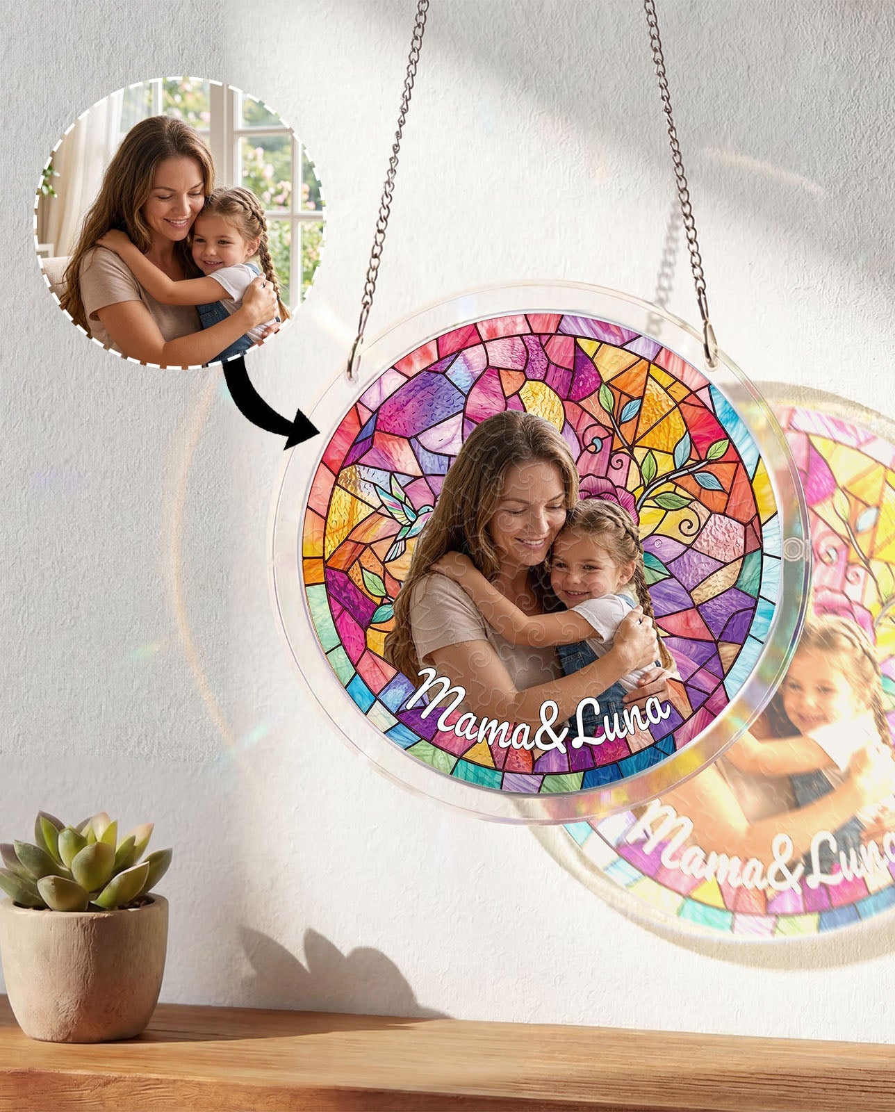 Personalized Acrylic Suncatcher - Rosy Ties of Love