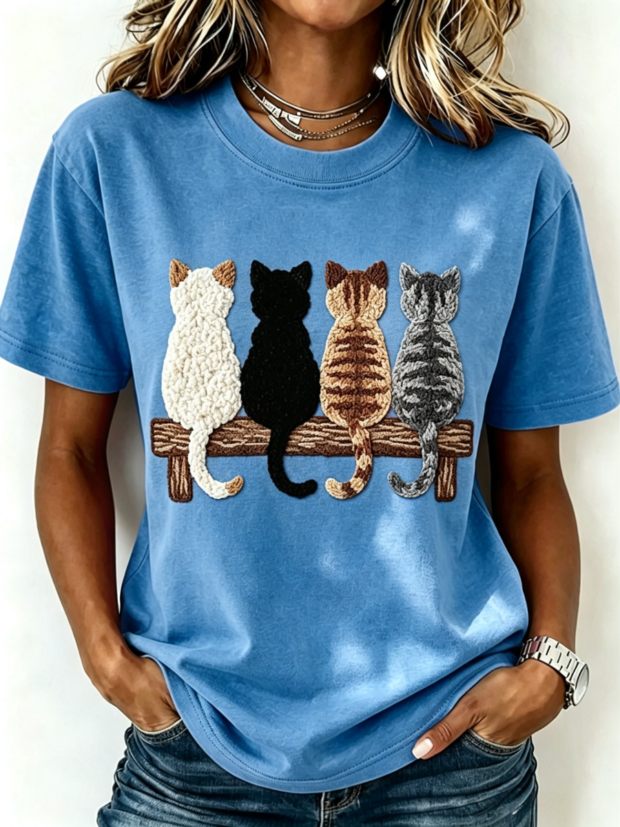 Women's Animals Cat Printed Fashion Loose Short Sleeve T-Shirt