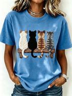 Women's Animals Cat Printed Fashion Loose Short Sleeve T-Shirt