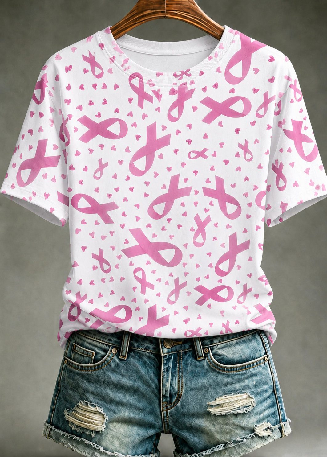 Women'S Breast Cancer Promotional Print Short Sleeved T-Shirt