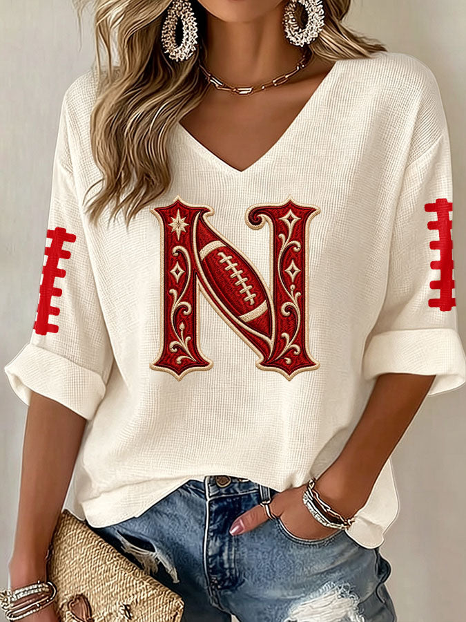 Women'S Football Print Waffle  Top