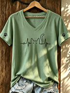 Women'S Cute Cat Print V-Neck T-Shirt
