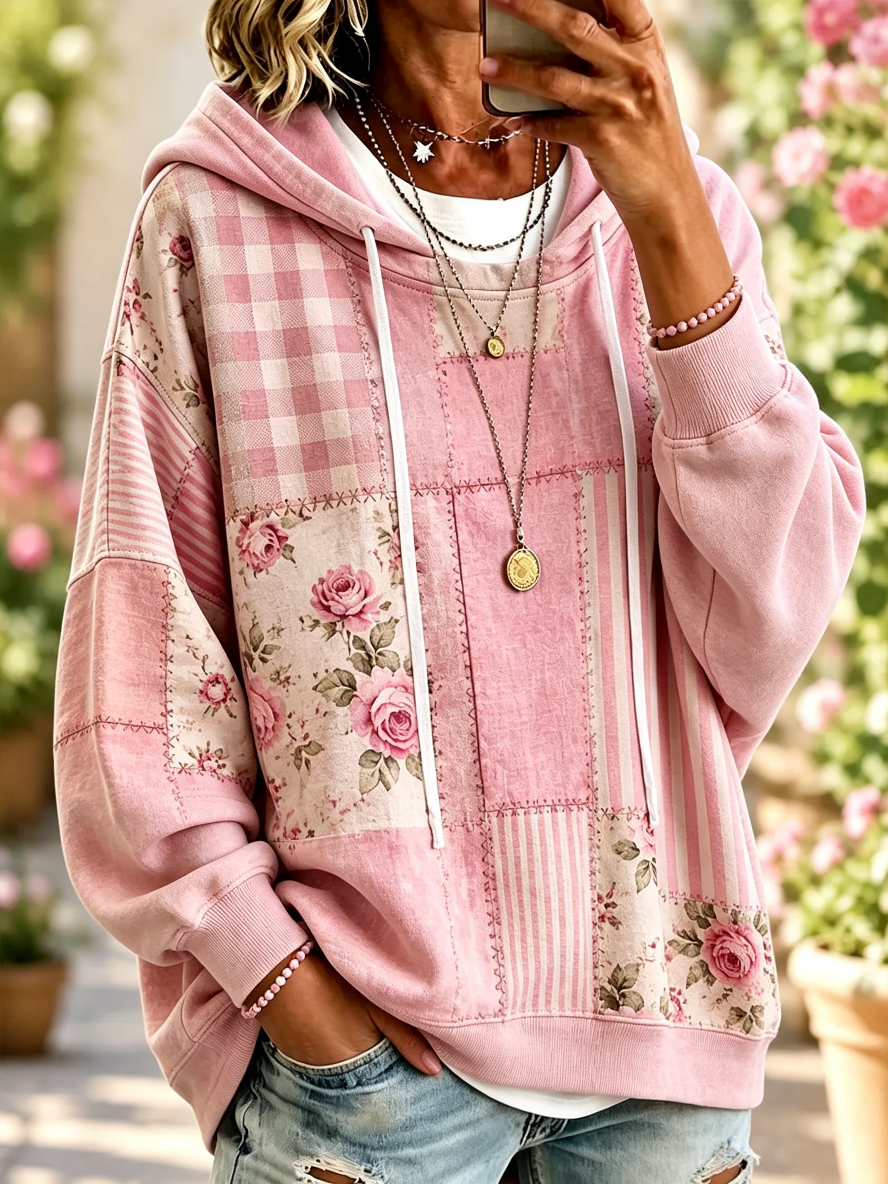 Women's Geometric Art Flower Hoodie