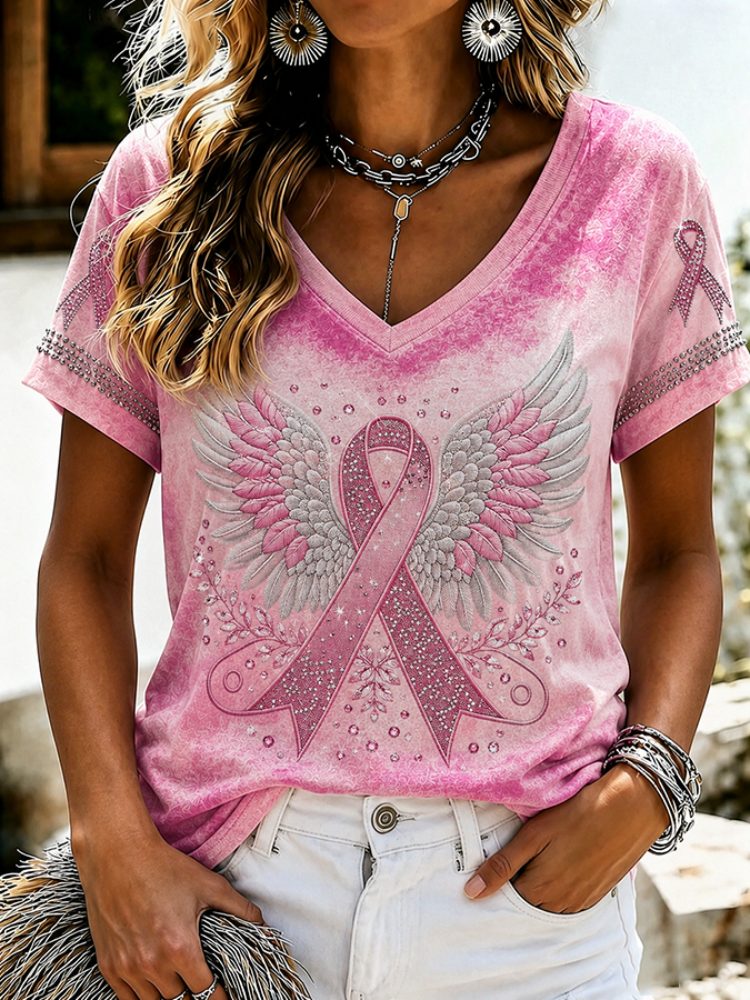 Women'S Breast Cancer Awareness Printed Casual T-Shirt
