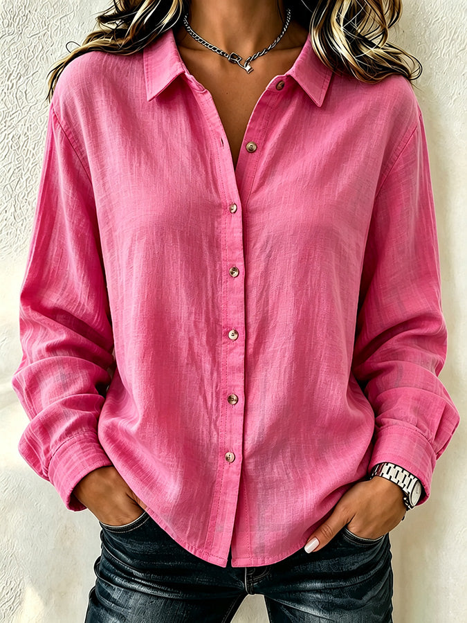 Women'S Solid Color Lapel Long Sleeved Shirt