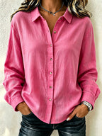 Women'S Solid Color Lapel Long Sleeved Shirt