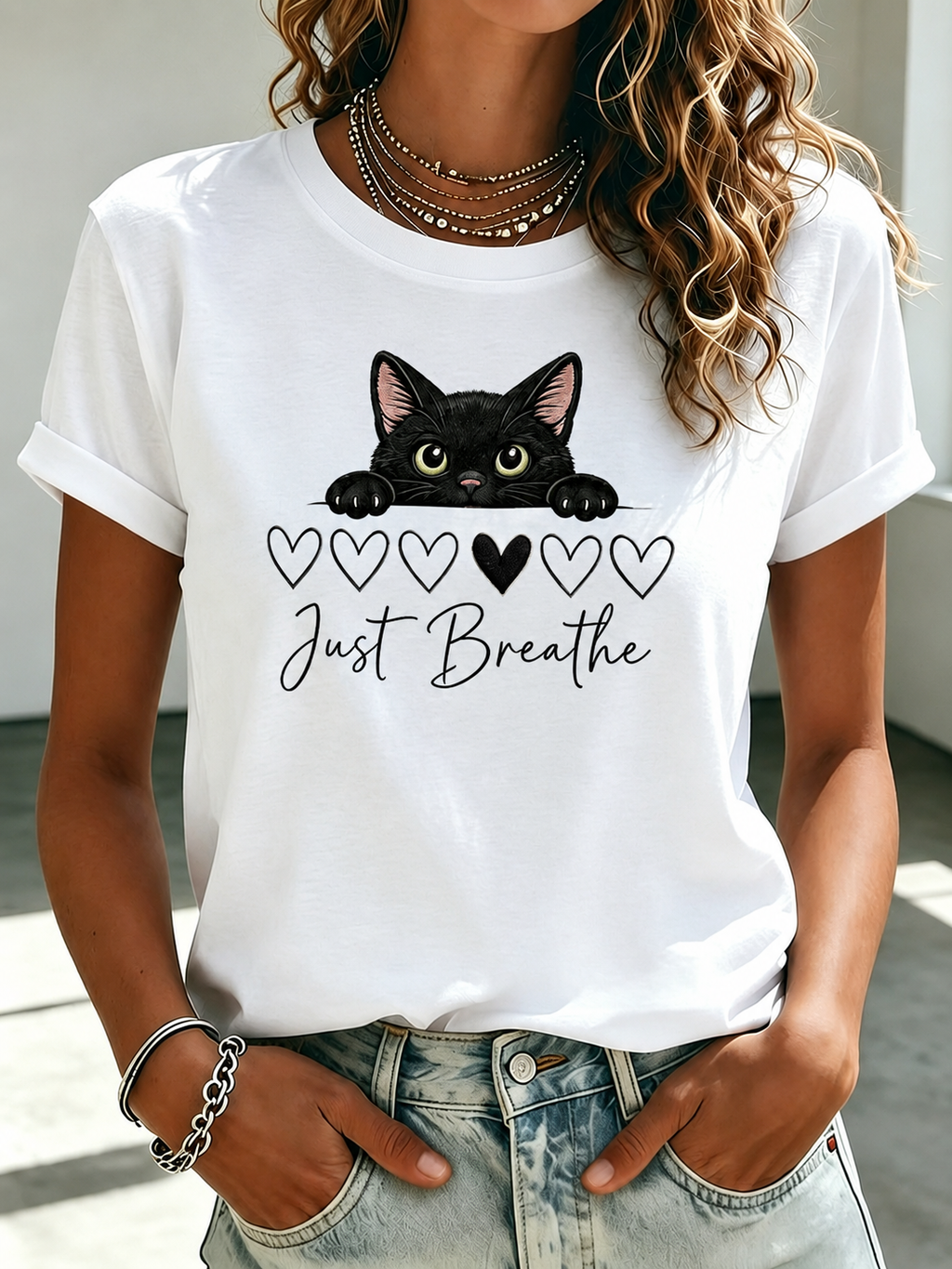 Women's Cute Cat Printed Casual T-shirt