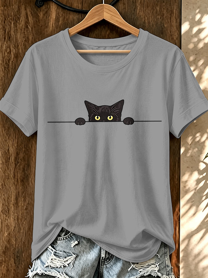 Women'S Retro Cat Print T-Shirt