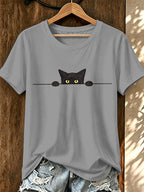Women'S Retro Cat Print T-Shirt