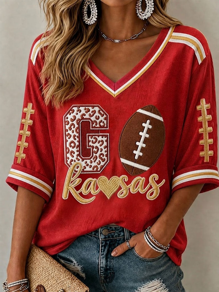 Women's Football Print Waffle Top