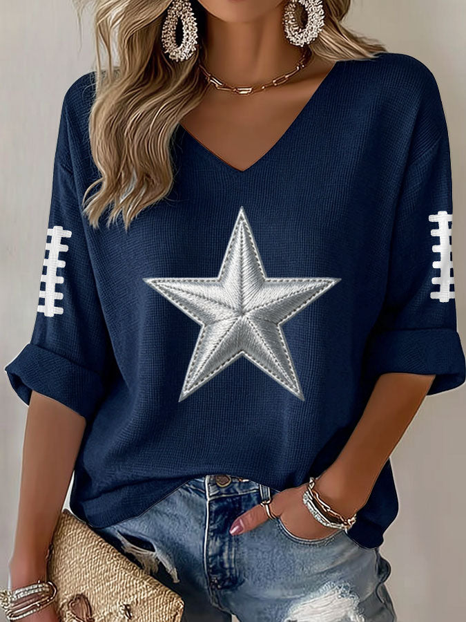 Women'S Football Print Waffle  Top