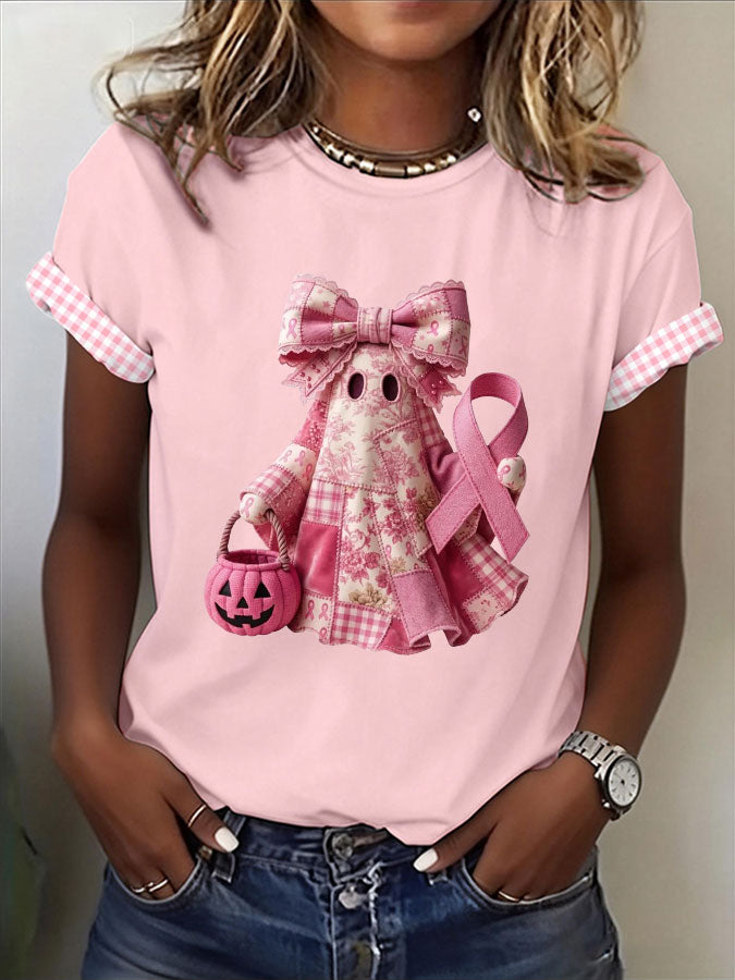 Women'S Retro Pink Art Printed T-Shirt