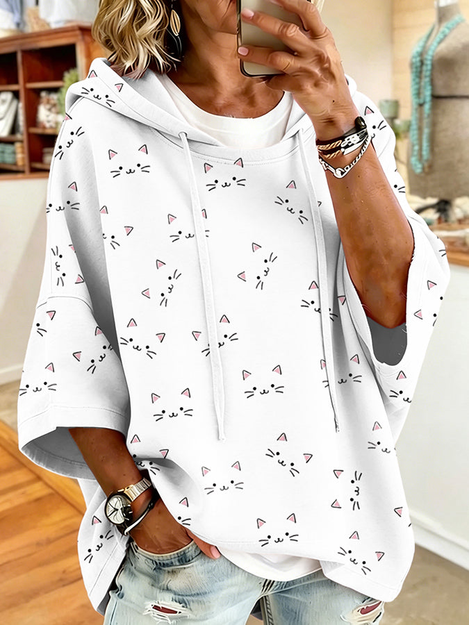 Women'S Vintage Cat Print Hoodie