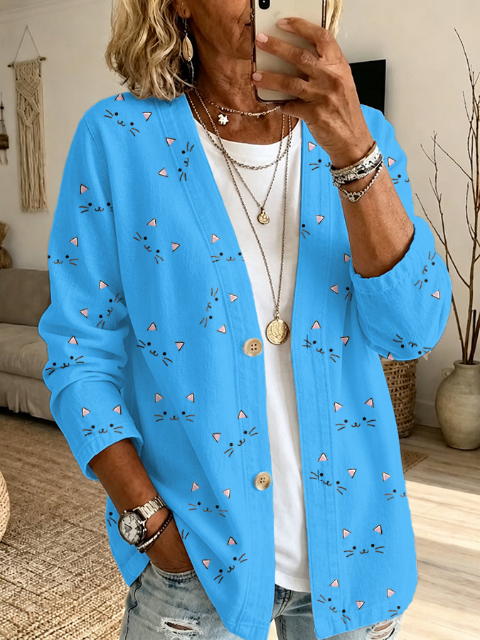 Women'S Cat Print Casual Cardigan