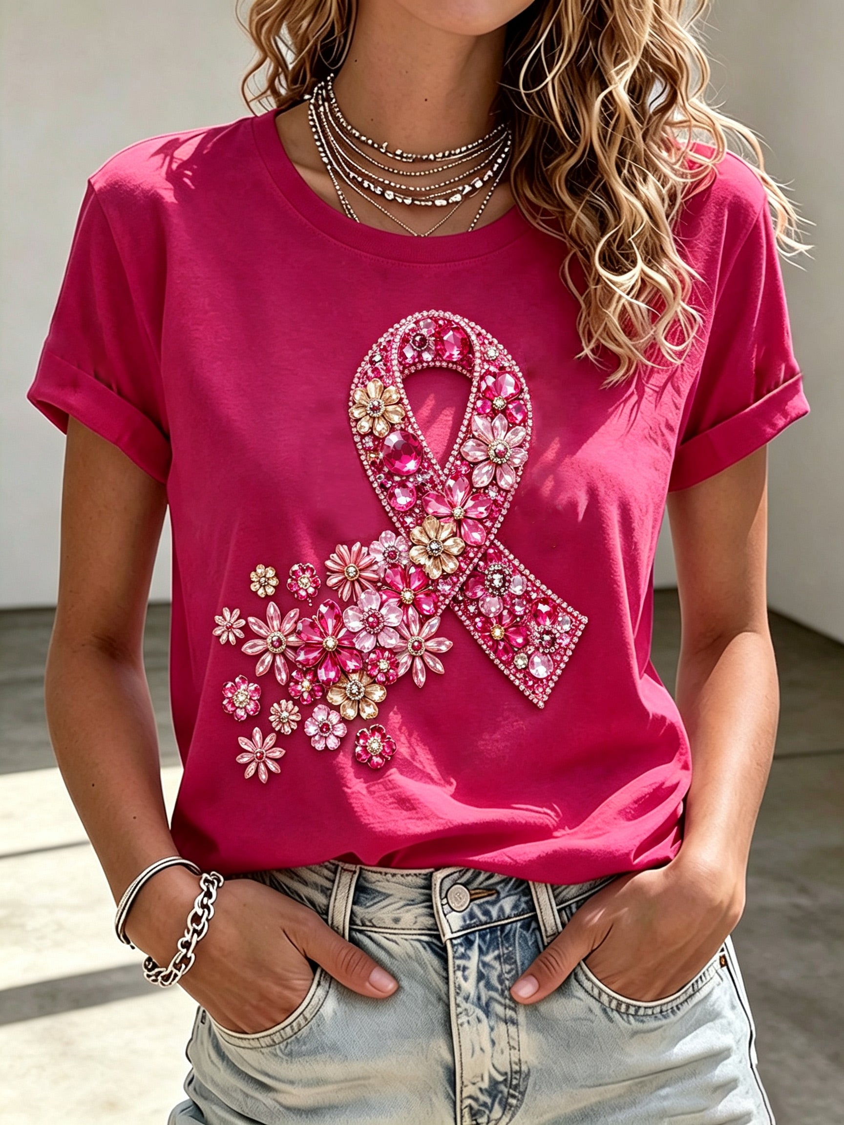 Women'S Breast Cancer Promotion Printed Casual T-Shirt