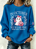 Women's Breast Cancer Print Crew Neck Check Sweatshirt