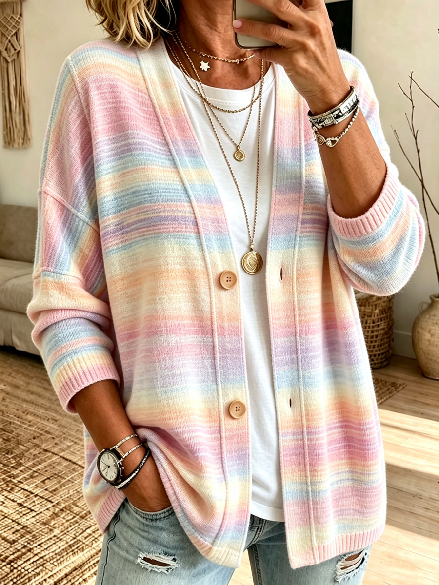 Women'S Striped Printed Casual Cardigan