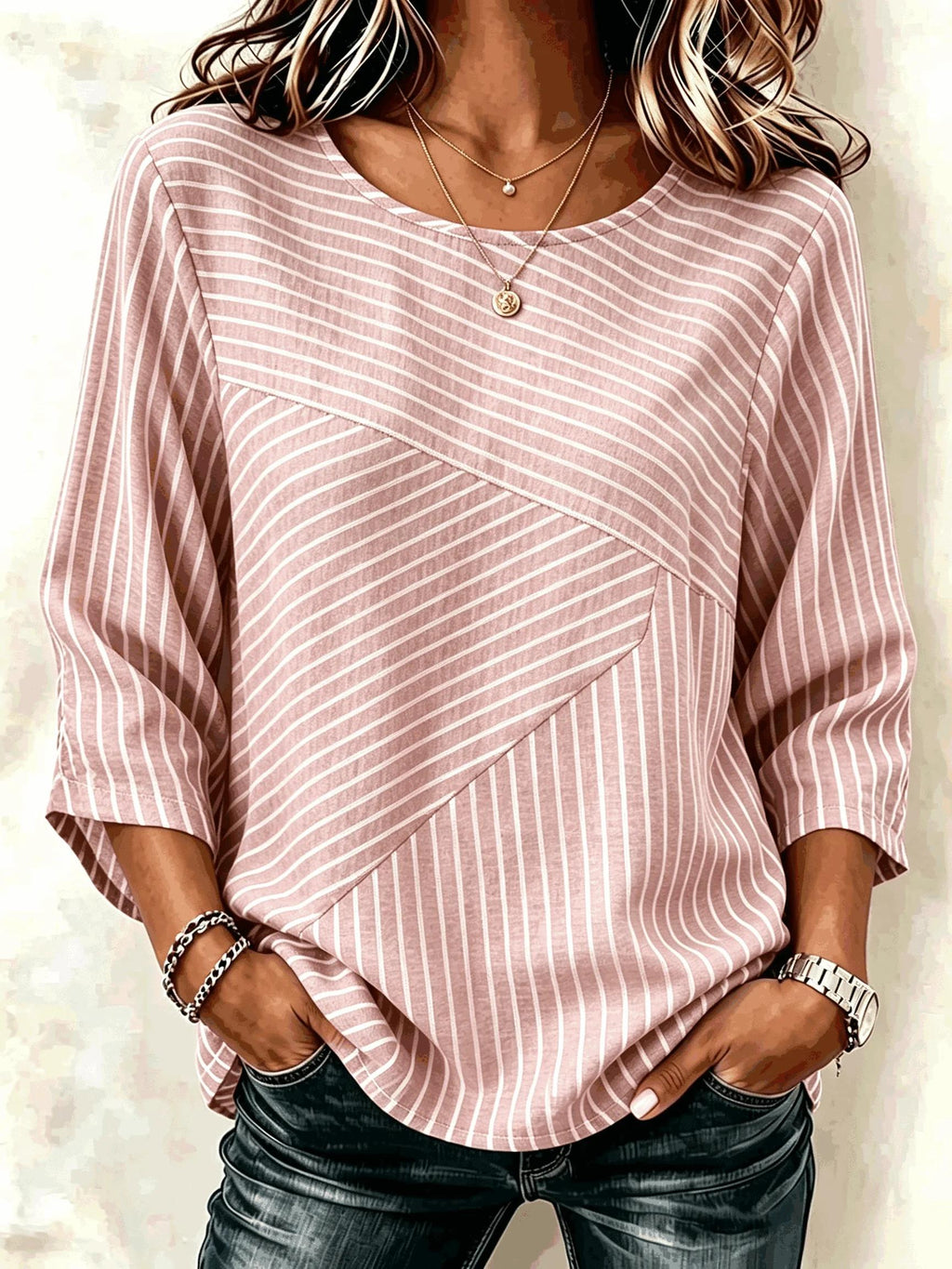 Women's Striped Round Neck Casual Top