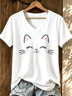Women's Minimalist Cat V-Neck Top