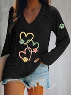 Women's Heart Paw Print Long Sleeve T-shirt