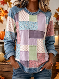 Women's Flower Retro Casual Patchwork Color Hoodie