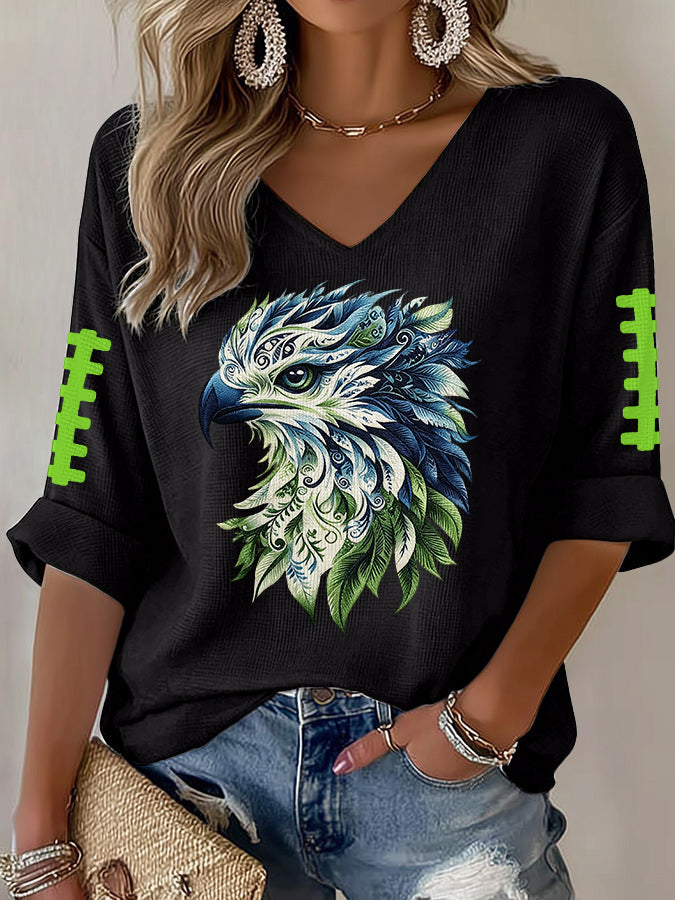 Women'S Football Print Waffle Top