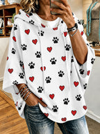Women'S Heart Paw Print Casual Hoodie