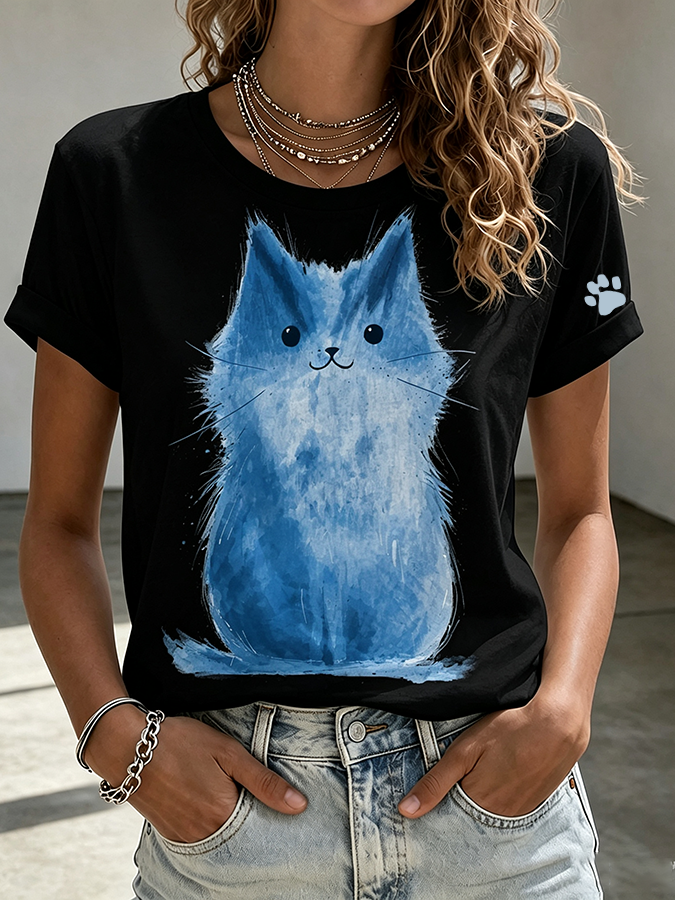 Women'S Cat Printed T-Shirt