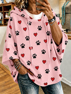 Women'S Heart Paw Print Casual Hoodie